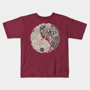 Yin Yang, corals - Dark Red Kids T-Shirt